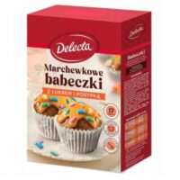 Ciasta Ciasteczka Babeczki Gofry Pierniczki Gotowe Mieszanki i Dekoracje, Delecta - Babeczki marchewkowe z lukrem pomarańczowym i posypką 360g