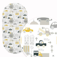 PRZEŚCIERADŁO DO GONDOLI WÓZKA KOŁYSKI BAWEŁNA, Cztery Słonie - Auta w mieście żółte