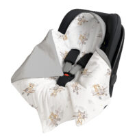 Kocyk do Fotelika Nosidełka Otulacz, Cztery Słonie - Miś w samolocie szary jasnoszary VELVET