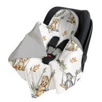 Kocyk do Fotelika Nosidełka Otulacz, Cztery Słonie - Safari na huśtawkach jasno szary VELVET