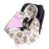 Kocyk do Fotelika Nosidełka Otulacz, Cztery Słonie - Sarna w różach jasny róż VELVET