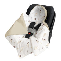 Kocyk do Fotelika Nosidełka Otulacz, Cztery Słonie - Wróbelki beż VELVET