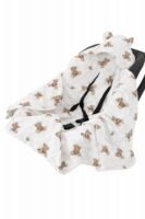 KOCYK DO FOTELIKA Z KAPTURKIEM I USZKAMI MUŚLINOWY NIEMOWLĘCY DO NOSIDEŁKA OTULACZ PREMIUM CZTERY SŁONIE - Miś pluszowy, Letni