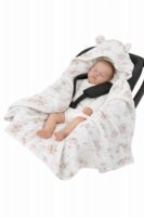 KOCYK DO FOTELIKA Z KAPTURKIEM I USZKAMI MUŚLINOWY NIEMOWLĘCY DO NOSIDEŁKA OTULACZ PREMIUM CZTERY SŁONIE - Kwiatki, Letni