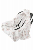 KOCYK DO FOTELIKA Z KAPTURKIEM I USZKAMI MUŚLINOWY NIEMOWLĘCY DO NOSIDEŁKA OTULACZ PREMIUM CZTERY SŁONIE - Kwiaty