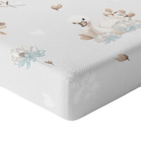 CZTERY SŁONIE Prześcieradło z Gumką do Łóżeczka PRODUKT POLSKI - GĄSKI W LOTOSIE BEŻ, 160x80