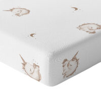 CZTERY SŁONIE Prześcieradło z Gumką do Łóżeczka PRODUKT POLSKI - JEDNOROŻEC NA BIAŁYM, 120x60