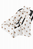 KOCYK DO FOTELIKA Z KAPTURKIEM I USZKAMI MUŚLINOWY NIEMOWLĘCY DO NOSIDEŁKA OTULACZ PREMIUM CZTERY SŁONIE - A kuku Miś na Białym, Letni