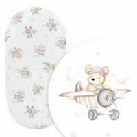 PRZEŚCIERADŁO DO GONDOLI WÓZKA KOŁYSKI BAWEŁNA, Cztery Słonie - MIŚ W SAMOLOCIE, SZARY