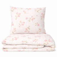 CZTERY SŁONIE Pościel Dziecięca do Łóżeczka 2el PRODUKT POLSKI - Pościel Muślinowa Różowe kwiaty, 120x90