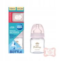 Butelki i Smoczki Bonjour Paris Canpol babies - Zestaw Butelka Antykolkowa 120ml + Smoczek Uspokajający 0-2m RÓŻOWY