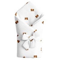 Libra – Rożek z kokardą 75x75cm - Rożek niemowlęcy z kokardą z muślinu kreszowanego, A kuku miś