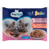 PreVital - Karma dla Kotów - PREVITAL JUNIOR Saszetki Pełnoporcjowe dla Kociąt z Jagnięciną, Indykiem, Łososiem, Pstrągiem w Sosie 4x100g