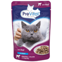 PreVital - Karma dla Kotów - PreVital Saszetka Pełnoporcjowa dla Dorosłych Kotów z Cielęciną w Sosie 100g