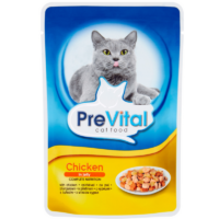 PreVital - Karma dla Kotów - PreVital Saszetka Pełnoporcjowa dla Dorosłych Kotów z Kurczakiem w Galaretce 100g