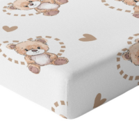 CZTERY SŁONIE Prześcieradło z Gumką do Łóżeczka PRODUKT POLSKI - MISIO W SERDUSZKU NA BIAŁYM, 120x60