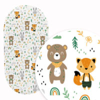 PRZEŚCIERADŁO DO GONDOLI WÓZKA KOŁYSKI BAWEŁNA, Cztery Słonie - Przyjaciele zieleń