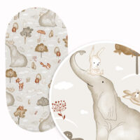 PRZEŚCIERADŁO DO GONDOLI WÓZKA KOŁYSKI BAWEŁNA, Cztery Słonie - Słoń i króliki beż