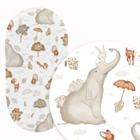 PRZEŚCIERADŁO DO GONDOLI WÓZKA KOŁYSKI BAWEŁNA, Cztery Słonie - Słoń i króliki biały
