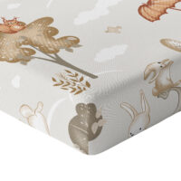 CZTERY SŁONIE Prześcieradło z Gumką do Łóżeczka PRODUKT POLSKI - SŁOŃ I KRÓLIKI BEŻ, 160x80