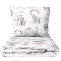 CZTERY SŁONIE Pościel Dziecięca do Łóżeczka 2el PRODUKT POLSKI - Słonie na tęczy róż, 120x90