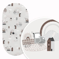 PRZEŚCIERADŁO DO GONDOLI WÓZKA KOŁYSKI BAWEŁNA, Cztery Słonie - Traktory i koparki na szarym