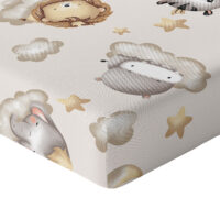 CZTERY SŁONIE Prześcieradło z Gumką do Łóżeczka PRODUKT POLSKI - ZOO NA CHMURKACH BEŻ, 140x70