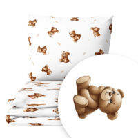 CZTERY SŁONIE Pościel Dziecięca do Łóżeczka 2el PRODUKT POLSKI - Zamyślony miś na białym, 135x100
