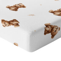 CZTERY SŁONIE Prześcieradło z Gumką do Łóżeczka PRODUKT POLSKI - ZAMYŚLONY MIŚ NA BIAŁYM, 160x80