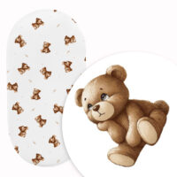 PRZEŚCIERADŁO DO GONDOLI WÓZKA KOŁYSKI BAWEŁNA, Cztery Słonie - Zamyślony miś na białym