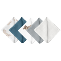 PIELUSZKI ULEWAJKI MUŚLINOWE 38x38cm BAWEŁNA 5 SZTUK, 30x30cm 10 SZTUK, CZTERY SŁONIE - Zestaw 02, 10 pieluszek