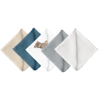 PIELUSZKI ULEWAJKI MUŚLINOWE 38x38cm BAWEŁNA 5 SZTUK, 30x30cm 10 SZTUK, CZTERY SŁONIE - Zestaw 03, 10 pieluszek