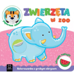 Książeczki Kreatywne Dla 3 i 4 latków - Zwierzęta w zoo. Kolorowanka z grubym obrysem, okrągłe naklejki, papierowa zabawka