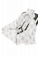 KOCYK DO FOTELIKA Z KAPTURKIEM I USZKAMI MUŚLINOWY NIEMOWLĘCY DO NOSIDEŁKA OTULACZ PREMIUM CZTERY SŁONIE - Króliczek