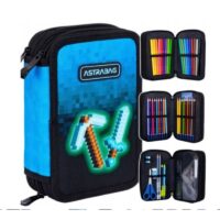 Astra – plecak, piórnik, worek na obuwie - Piórnik jumbo potrójny z wyposażeniem Blue Pixel