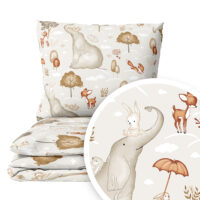 CZTERY SŁONIE Pościel Dziecięca do Łóżeczka 2el PRODUKT POLSKI - Słoń i króliki beż, 120x90