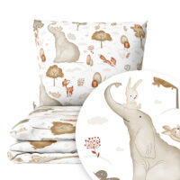 CZTERY SŁONIE Pościel Dziecięca do Łóżeczka 2el PRODUKT POLSKI - Słoń i króliki biały, 120x90