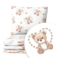 CZTERY SŁONIE Pościel Dziecięca do Łóżeczka 2el PRODUKT POLSKI - Misio w serduszku na białym, 120x90