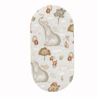 PRZEŚCIERADŁO DO GONDOLI WÓZKA KOŁYSKI BAWEŁNA, Cztery Słonie - Słoń i króliki beż