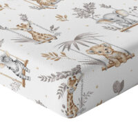 CZTERY SŁONIE Prześcieradło z Gumką do Łóżeczka PRODUKT POLSKI - SAFARI NA HUŚTAWKACH BEŻ, 140x70