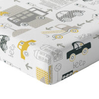 CZTERY SŁONIE Prześcieradło z Gumką do Łóżeczka PRODUKT POLSKI - AUTA W MIEŚCIE ŻÓŁTE, 160x80