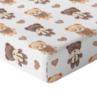 CZTERY SŁONIE Prześcieradło z Gumką do Łóżeczka PRODUKT POLSKI - MISIE Z SERDUSZKIEM, 160x80