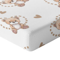 CZTERY SŁONIE Prześcieradło z Gumką do Łóżeczka PRODUKT POLSKI - MISIO W SERDUSZKU NA BIAŁYM, 160x80