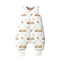 ŚPIWOREK DO SPANIA Z NOGAWKAMI NIEMOWLĘCY BAWEŁNA 100% PRODUKT POLSKI - LOKOMOTYWA Z AUTEM, kakao, Całoroczny 0-12m