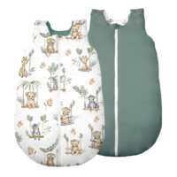 ŚPIWOREK DO SPANIA NIEMOWLĘCY BAWEŁNA 100% PRODUKT POLSKI - SAFARI NA HUŚTAWKACH, ZIELONY, Całoroczny 0-6m