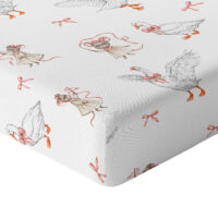 CZTERY SŁONIE Prześcieradło z Gumką do Łóżeczka PRODUKT POLSKI - TAŃCZĄCE GĄSKI BIAŁY, 140x70