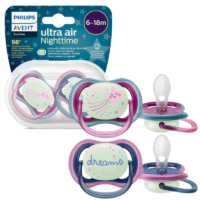 Smoczki Silikonowe Uspokajające 6-18m, Philips Avent - Ultra Air Nighttime 2-pack RÓŻOWE 6-18m