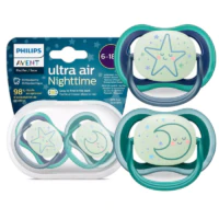 Smoczki Silikonowe Uspokajające 6-18m, Philips Avent - Ultra Air Nighttime 2-pack NIEBIESKIE 6-18m