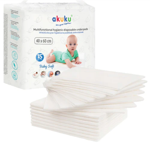 Wielofunkcyjne Higieniczne Podkłady Jednorazowe Baby Soft, 15szt., Akuku